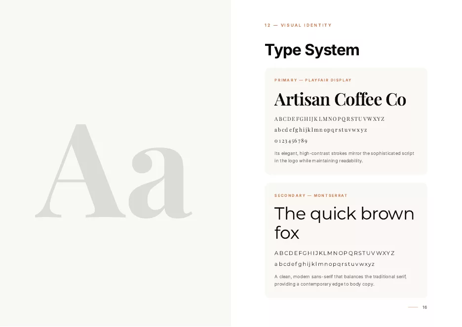 Brand guidelines sample - typography system page