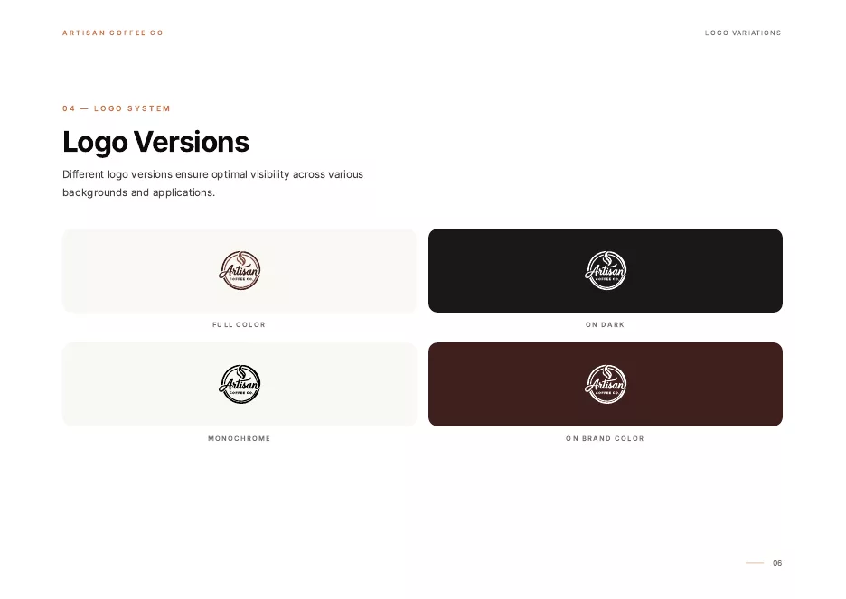 Brand guidelines sample - logo color variations page